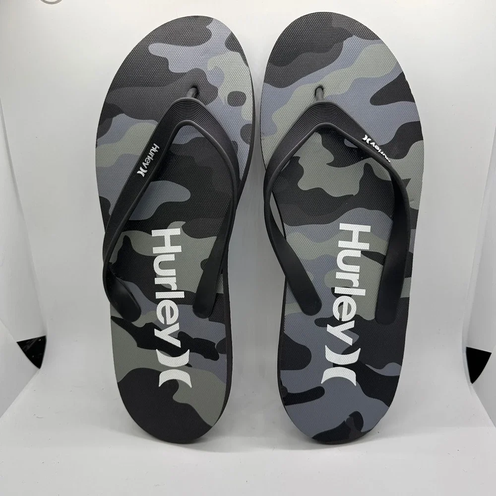 Hurley Camo Flip Flops Mens‎ Black and Gray Beach Pool Slides Sandals Size 13